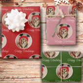 Happy Howlidays Red Green Pink Dog Pet Foto Geschenkpapier Set