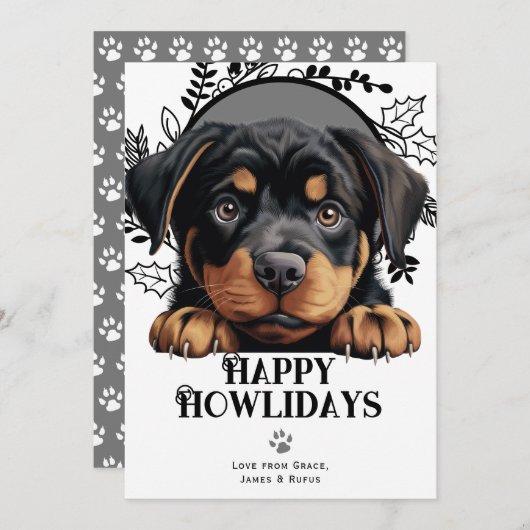 Happy Howlidays Rottweiler Dog Christmas Feiertagskarte (Vorne/Hinten)