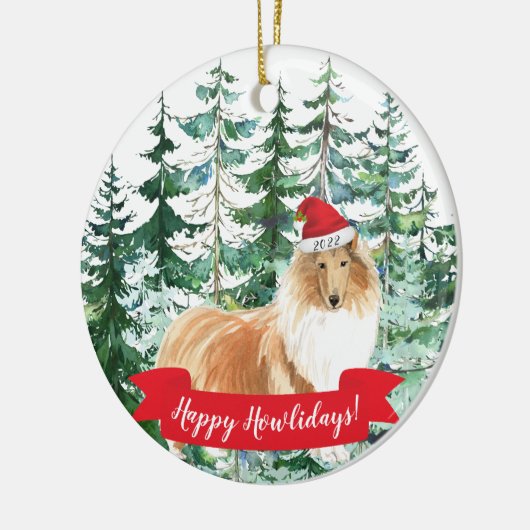 Happy Howlidays Rough Collie Dog Christmas Ornamen Keramik Ornament (Links)