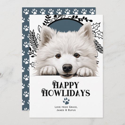 Happy Howlidays Samoyed Dog Christmas Feiertagskarte (Vorne/Hinten)