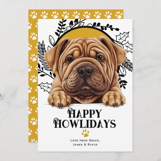 Happy Howlidays Shar Pei Dog Christmas Feiertagskarte (Vorne/Hinten)