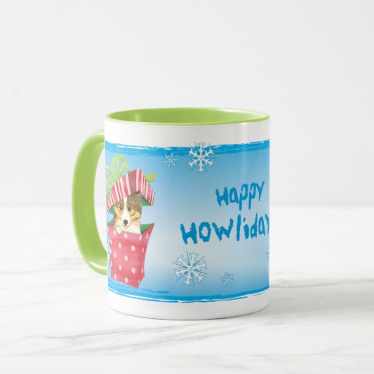 Happy Howlidays Sheltie Tasse (Vorderseite Links)