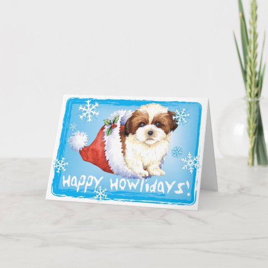 Happy Howlidays Shih Tzu Feiertagskarte (Vorderseite)
