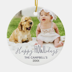 Happy HOWLidays Silver Gray Holiday Pet Foto Keramik Ornament