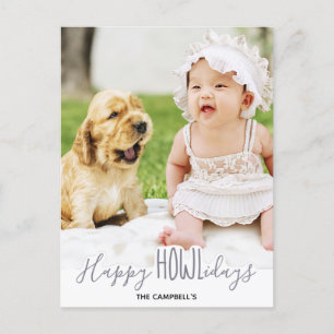 Happy HOWLidays Silver Gray Puppy Dog Pet Foto Feiertagspostkarte