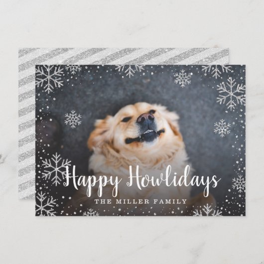 Happy Howlidays Silver Snowflakes Foto Einladung (Vorne/Hinten)