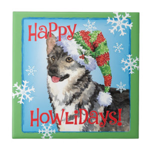 Happy Howlidays Swedish Vallhund Fliese