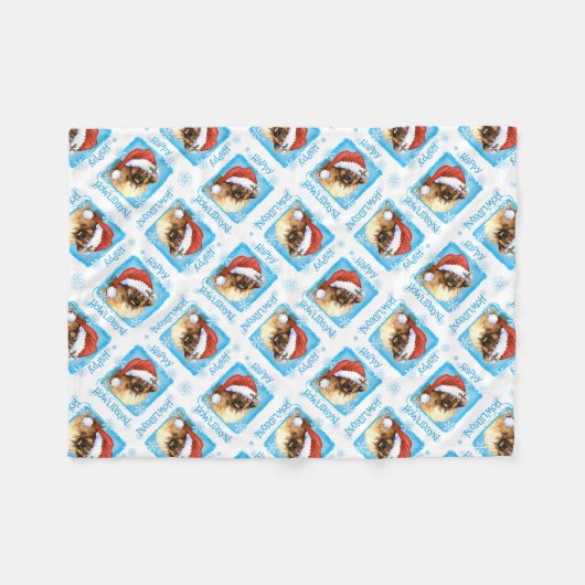 Happy Howlidays Tibetan Spaniel Fleece Blanket (Vorderseite (Horizontal))