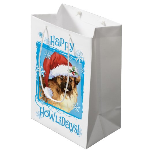 Happy Howlidays Tibetan Spaniel Mittlere Geschenktüte (Vorderseite Schrägansicht)