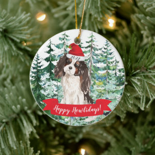 Happy Howlidays Tri color King Charles Christmas O Keramik Ornament