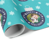Happy Howlidays Türkise Custom Dog Foto Geschenkpapier (Rolleneckpunkt)