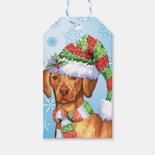 Happy Howlidays Vizsla Geschenkanhänger (Vorderseite)