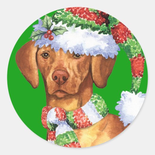 Happy Howlidays Vizsla Runder Aufkleber (Vorderseite)
