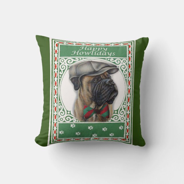 Happy Howlidays Weihnachten Boxer Dog Holiday Art Kissen (Vorderseite)