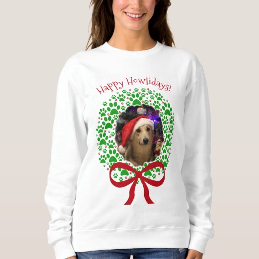 Happy Howlidays Weihnachts-Spaß Wreath Foto Rahmen Sweatshirt (Vorderseite)