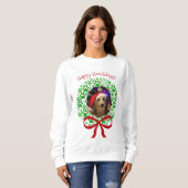 Happy Howlidays Weihnachts-Spaß Wreath Foto Rahmen Sweatshirt (Vorne ganz)