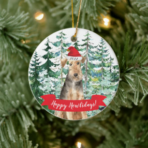 Happy Howlidays Welsh Terrier Dog Christmas Orname Keramik Ornament