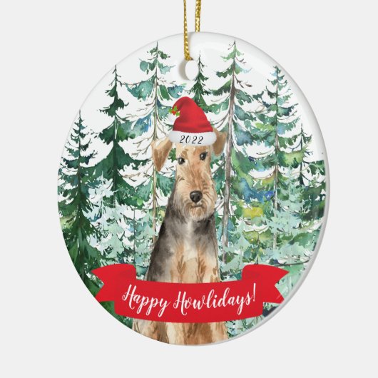 Happy Howlidays Welsh Terrier Dog Christmas Orname Keramik Ornament (Links)