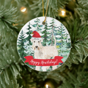 Happy Howlidays Wheaten Terrier Dog Christmas Orna Keramik Ornament
