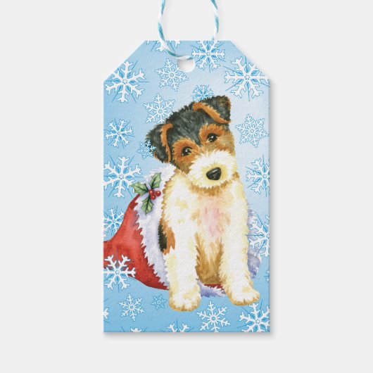 Happy Howlidays Wire Fox Terrier Geschenkanhänger (Vorderseite)