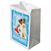 Happy Howlidays Wire Fox Terrier Mittlere Geschenktüte (Vorderseite Schrägansicht)