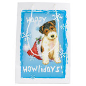 Happy Howlidays Wire Fox Terrier Mittlere Geschenktüte (Rückseite)
