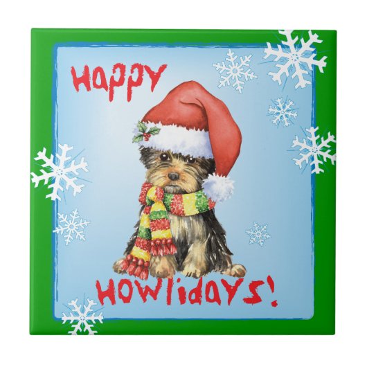 Happy Howlidays Yorkie Fliese (Vorderseite)