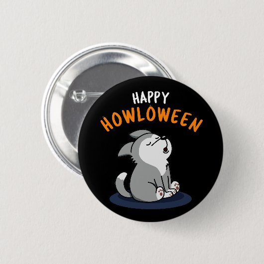 Happy Howloween Dog Pun Dark BG Button (Vorne & Hinten)