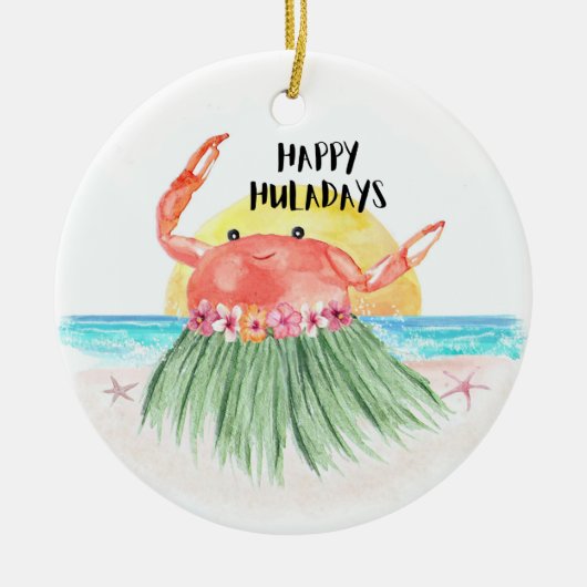 Happy Huladays Crab Tropical Beach Weihnachten Keramik Ornament (Vorne)