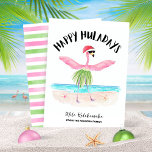 Happy Huladays Flamingo Beach Weihnachten<br><div class="desc">Entspannen Sie mit dieser Flamingo Beach Weihnachtskarte! Diese sonderbaren, hawaiisch inspirierten Karten sind mit einem Flamingo in einem Weihnachtsmannmütze-Hula-Tanz am Strand ausgestattet, der die perfekte Mischung aus Weihnachtsjubeln und Urlaubsvibes verkörpert. Diese einzigartige Karte bringt eine lustige Drehung in die Urlaubssaison, tauscht Schneeszenen gegen Sandstrände aus und ist der perfekte Weg,...</div>