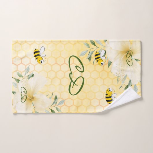 Happy Hummeln, gelb, Honigwabenmonogramm Badhandtuch Set (Handtuch)