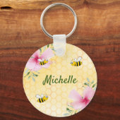 Happy Hummeln Gelbe Honigwabe niedlicher Name Schlüsselanhänger (Vorderseite)