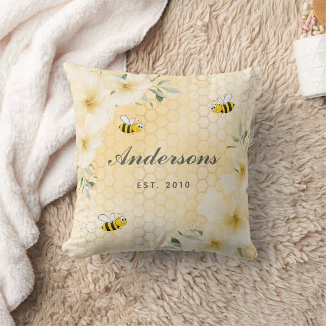Happy Hummeln, gelbe Honigwabenfamilie, Monogramm Kissen (Decke)