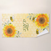 Happy Hummeln Gelbe Sonnenblume Paar monogramm Badehandtuch (Badehandtuch)