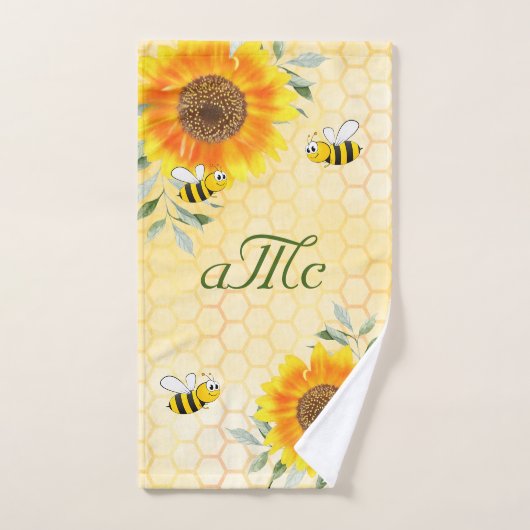 Happy Hummeln Gelbe Sonnenblume Paar monogramm Handtuch (Handtuch)
