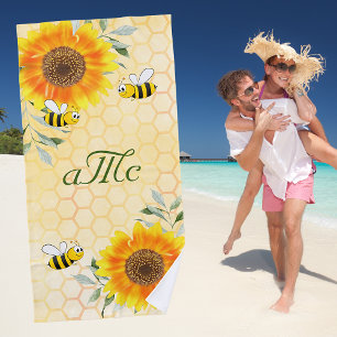 Happy Hummeln Gelbe Sonnenblume Paar monogramm Strandtuch