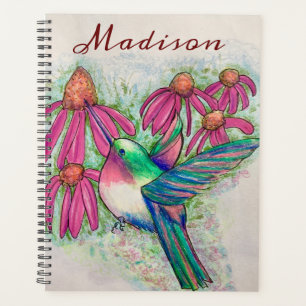 Happy Hummingbird Bright Pink Coneflowers Planer