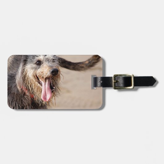 Happy Hund am Strand Gepäckanhänger (Vorderseite horizontal)