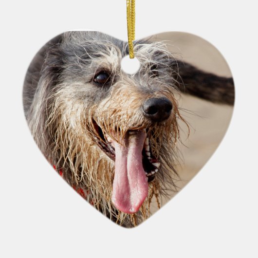 Happy Hund am Strand Keramikornament (Vorne)