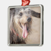 Happy Hund am Strand Silbernes Ornament (Links)