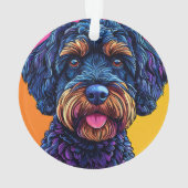 Happy Hund gegen farbigen Hintergrund Ornament (Rückseite)