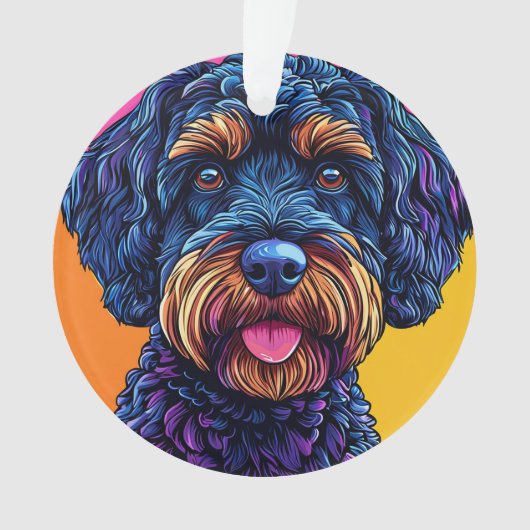 Happy Hund gegen farbigen Hintergrund Ornament (Vorderseite)