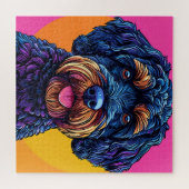 Happy Hund gegen farbigen Hintergrund Puzzle (Horizontal)