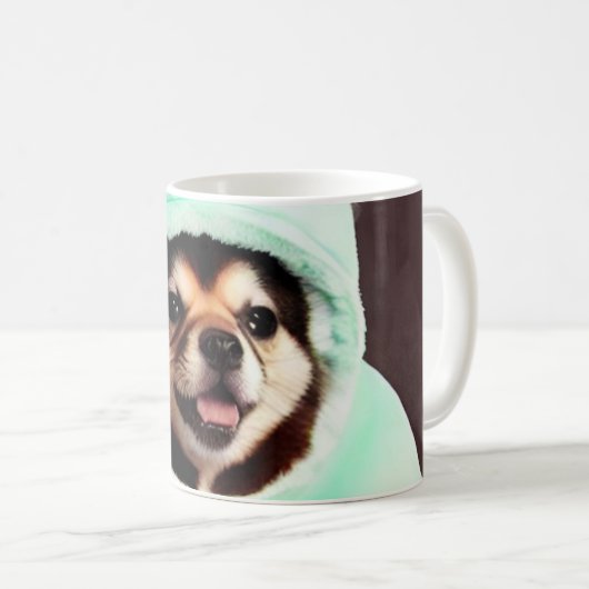 Happy Hund in einem Minzgrün-Kostüm Kaffeetasse (VorderseiteRechts)