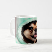Happy Hund in einem Minzgrün-Kostüm Kaffeetasse (Vorderseite Links)