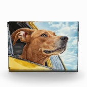 Happy Hund in Gelben Auto Art Print Fotoblock (Vorderseite)