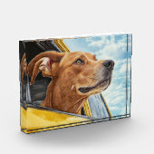 Happy Hund in Gelben Auto Art Print Fotoblock (Links)