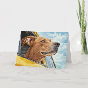 Happy Hund in Gelben Auto Art Print Karte