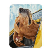 Happy Hund in Gelben Auto Art Print Magnet (Vertikal)