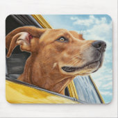 Happy Hund in Gelben Auto Art Print Mousepad (Vorne)